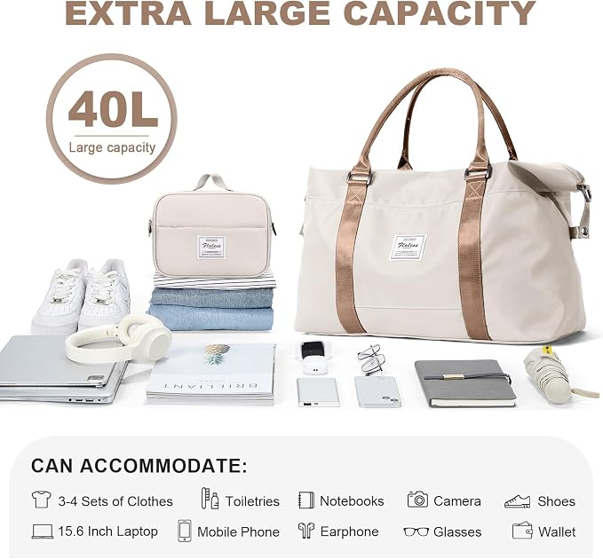 Travel Duffel Bag, Carry On Overnight Weekender Bags for Women | Travel Bag with Wet Pocket & Trolley Sleeve, For Spirit Airlines 18x14x8 Personal Item Bag