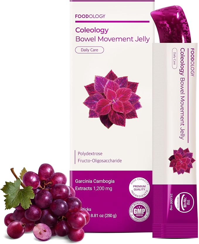 FOODOLOGY Coleology Bowel Movement Jelly, Grape & Prune, 10 Sticks | Prebiotic Fiber Supplement for Gut Health & Immune Support, Constipation & Bloating Relief, Korean Wellness