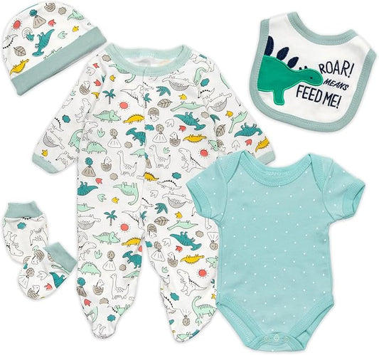 PEDOLLTREE Reborn Baby Doll Clothes Dinosaurs 5 Pcs Set for 17-22 Inch Baby Doll Clothes Outfits Accessories Newborn Boy&Girl