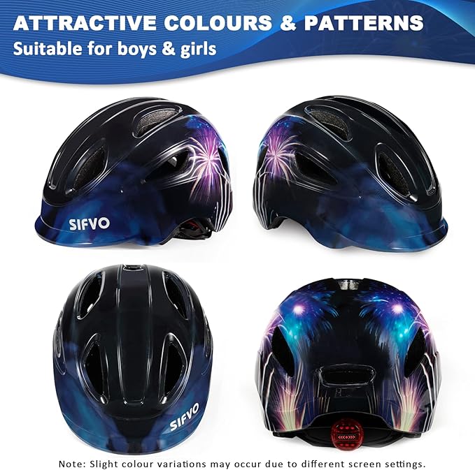 Kids Bike Helmet with LED Light, SIFVO Youth Toddler Boys Girls Helmets,2 Size Adjustable for Ages 3-5-10,Multi-Sport for Bicycle, Scooter, Skateboard,46-55cm