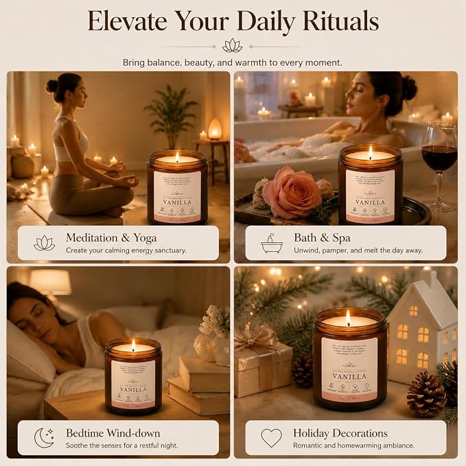 Vanilla Soy Candle 7oz Natural Soy Wax Scented Candle Jar Candle | Long Burning Aromatherapy Candle for Home Decor, Relaxing Gift for Women