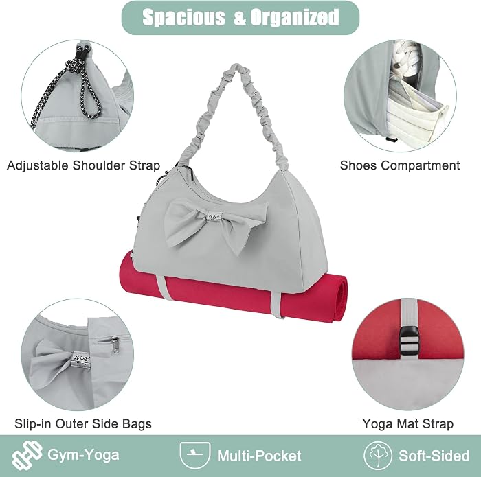 WOLT Gym Bag For Women, Yoga Mat Bag with Shoes Compartment, Wet Pocket and Water Bottle Pocket
