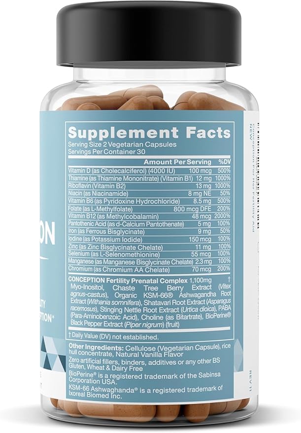 Eu Natural Conception for Her Fertility Supplements for Women - Ovulation, Hormonal Balance & Regular Cycle Support - Myo-Inositol, Folate, Folic Acid & Vitex - 60 Vegetarian Capsules