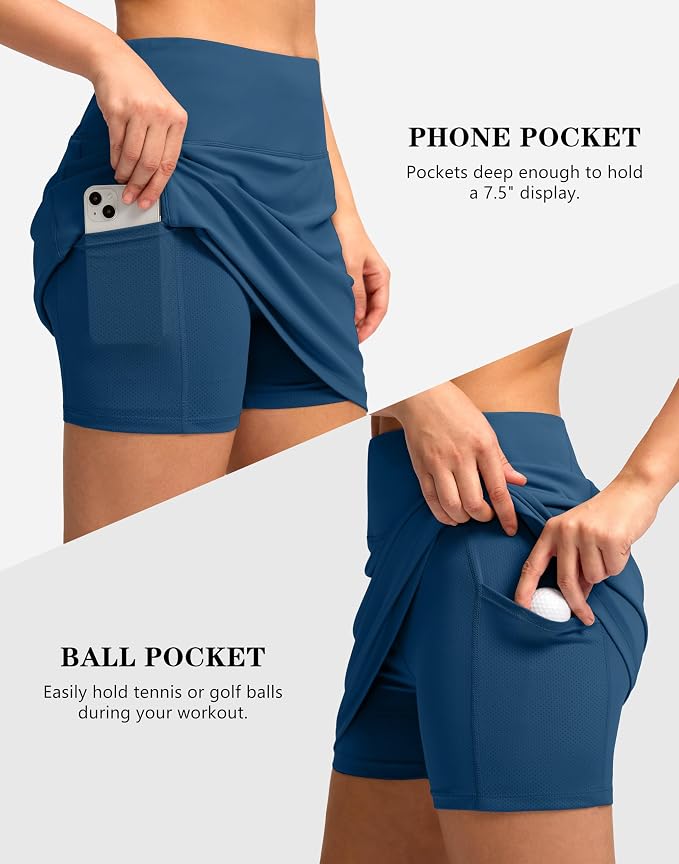 Women's Golf Skirts Skort 4 Side Pockets High Waisted Stretchy Tennis Skirt | Silky Soft, Lightweight, Breathable, Built-in Mesh Shorts, High Waisted, Elastic waistband, Moisture-Wicking, Athletic