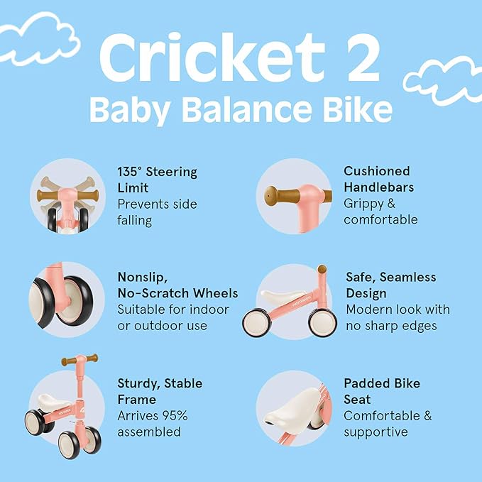Retrospec Cricket 2 Baby Walker Balance Bike with 4 Wheels - Safe Learning Toy for Ages 12-24 Months - Scratch-Resistant Indoor Outdoor Toddler Riding Toy with Steering Limit & Soft Grips