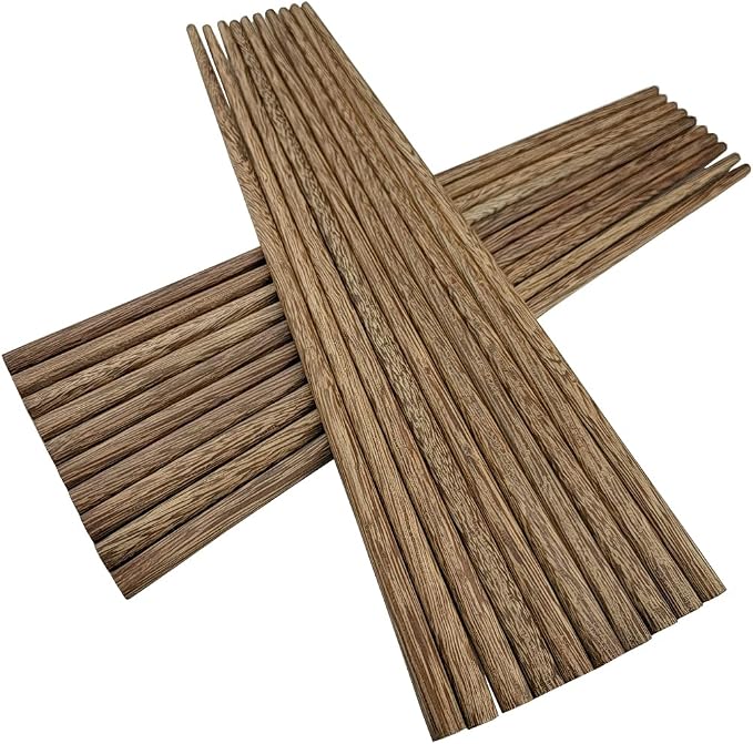 M.G Reusable Wenge Wood Chopsticks - 10 Pairs Dishwasher Safe, 9.8 Inch for Chinese/Japanese/Korean Cuisine (Sushi, Ramen, Hot Pot)