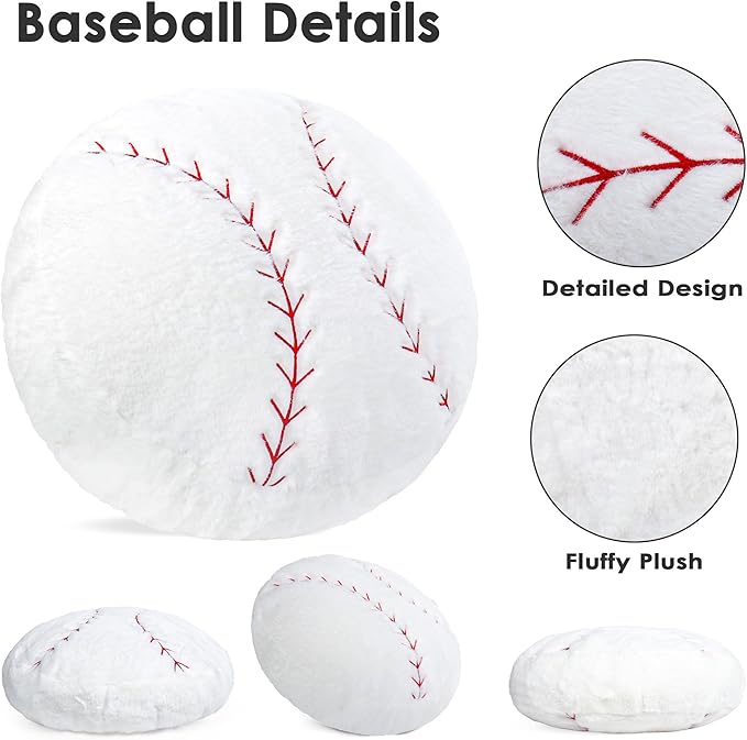 Wepop 18in Fluffy Baseball Pillow, Soft Baseball Pillows, Sports Ball Pillow Stuffed Plush Toy Room Decoration and Gifts for Kids, Boys, Girls, Baseball Fans
