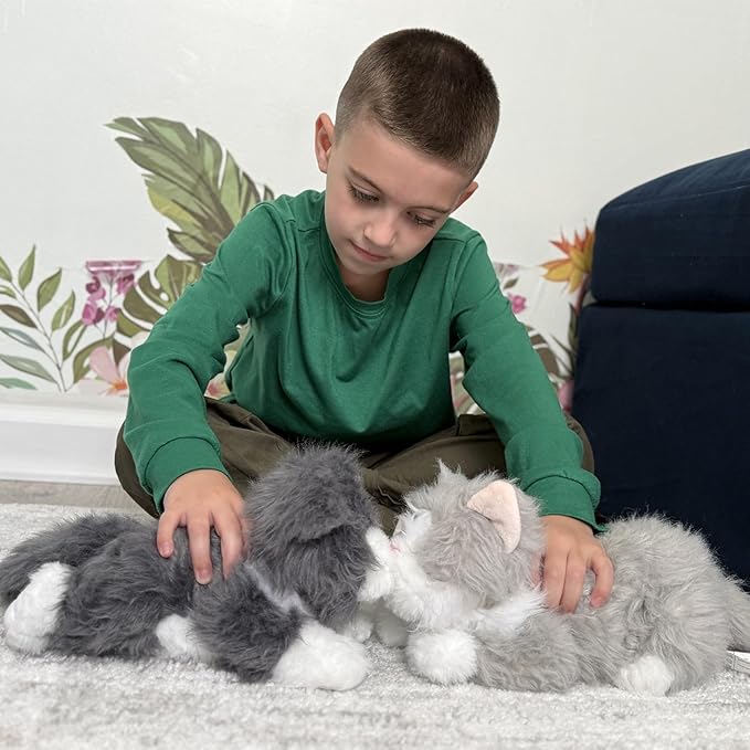 Tezituor 17inches Cute Cat Stuffed Animals, 2 Pcs Realistic Stuffed Kitten Cat Plush Toy Gift for Christmas Birthday Girl Boy (Blue & Gray)