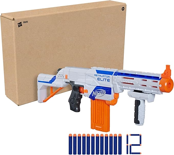 NERF N-Strike Elite Retaliator Blaster, Stock, Grip, Barrel, 12-Clip, 12 Darts, Outdoor Toys for Kids 8+ (Amazon Exclusive)
