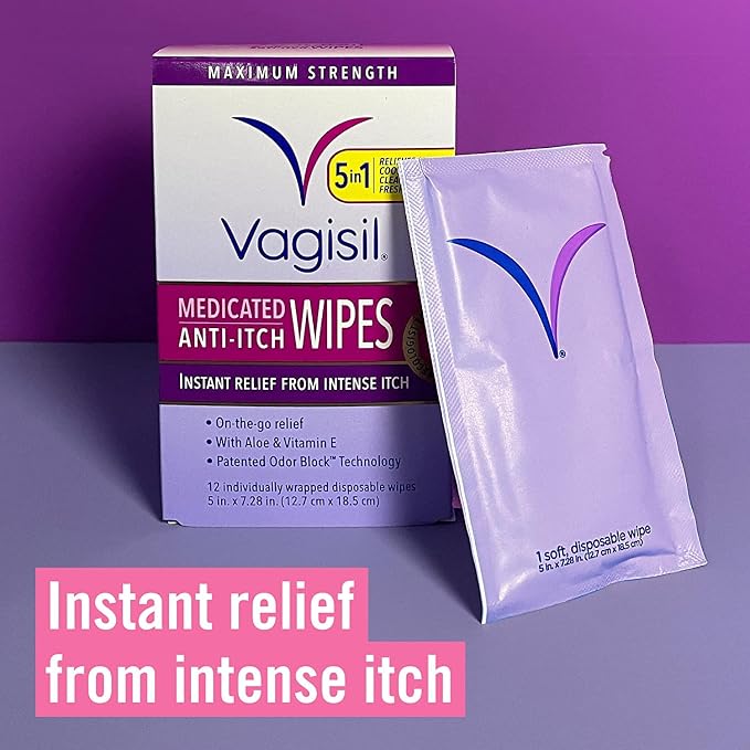 Vagisil Anti-Itch Feminine Hygiene Care Multipack for Women, 12 Medicated Intimate Wipes and Vagisil Maximum Strength Feminine Anti-Itch Creme - 1 oz, Helps Relieve Yeast Infection Irritation