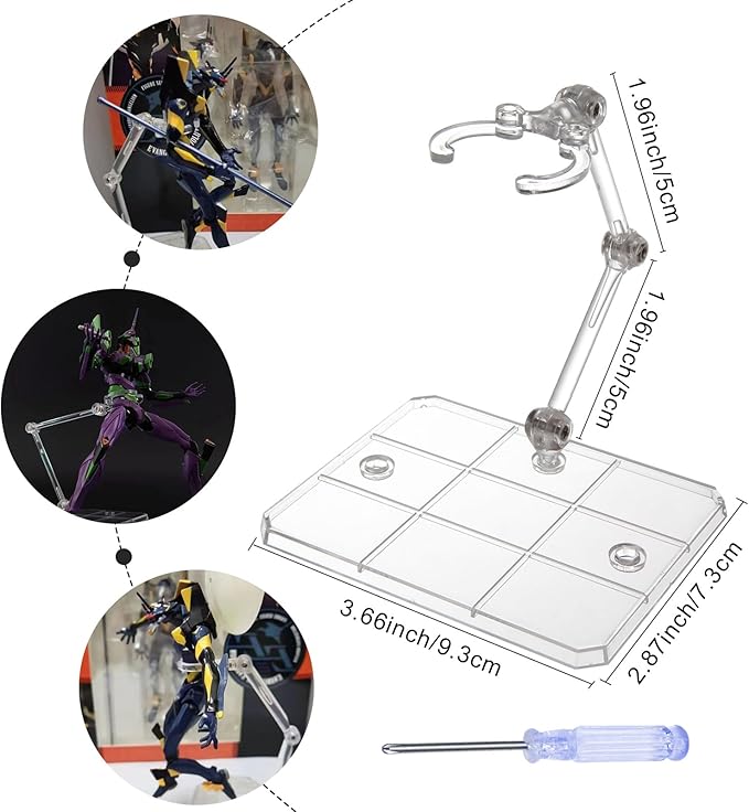 Action Figure Stand, 20Pcs Assembly Action Figure Display Holder Base, Figure Stands, 2Pcs Screwdriverfor Compatible with HG RG SD SHF Gundam 1/144, Clear