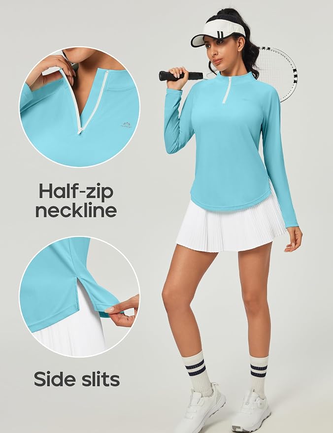 Heathyoga Long Sleeve Workout Tops for Women Golf Shirt UPF 50+ Swim Shirts for Woman UV Sun Protection Quarter Zip Pullover