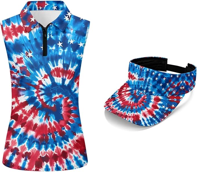 POLERO Golf Tank Top Women Golf Shirts and Visor Hat Collared Racerback Tennis Shirt Set Quarter Zip