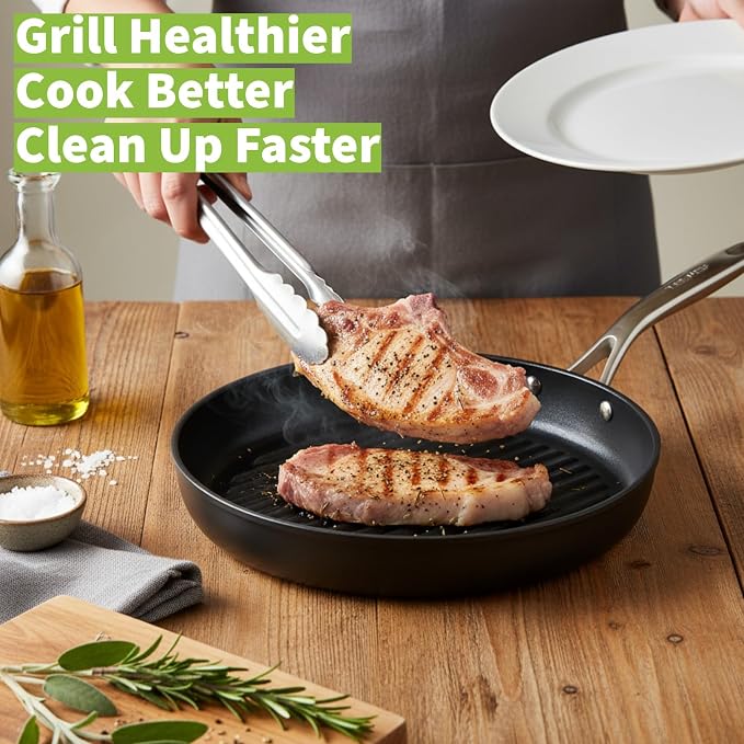 TECHEF - Onyx Collection, 12-inch Grill Pan For Stove Top, Nonstick Grill Pan For indoor cooking, PFOA-Free, Heavy-Duty Aluminum, Made In Korea (No Induction)