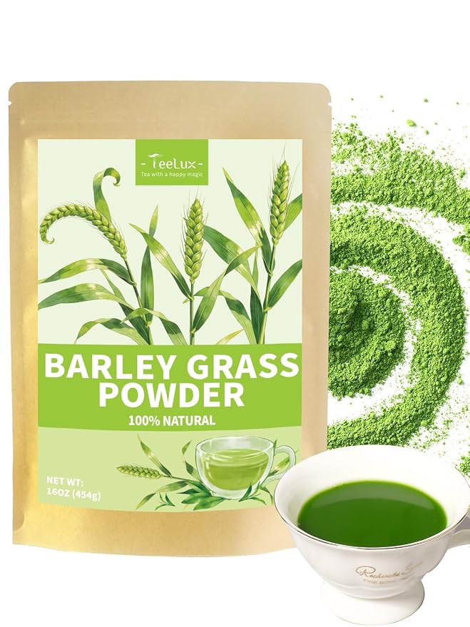 TeeLux Barley Grass Powder, 16oz, Mild & Smooth Taste, Ideal for Smoothies, Juices, Drinks, Hot or Iced Tea