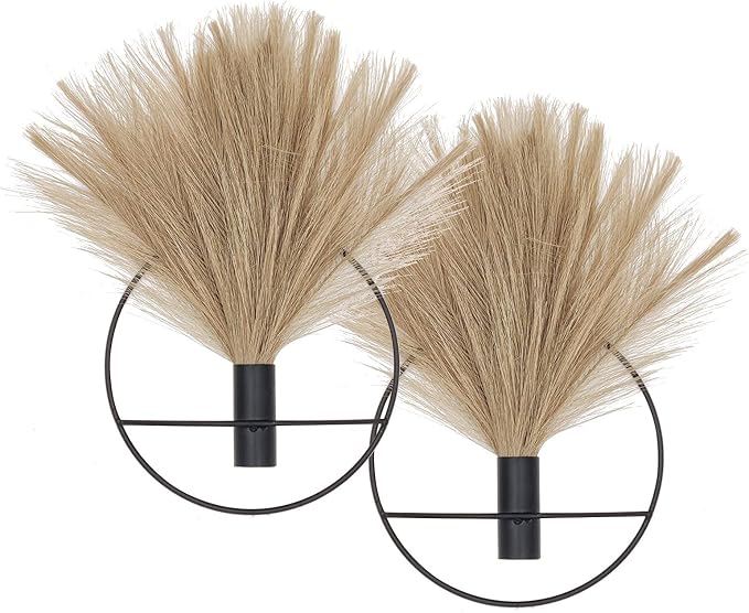 Pretty Jolly Boho Wall Decor, Wall-Mounted Metal Art, Hanging Artificial Pampas Display, Living Room, Bedroom, Bathroom, Diningroom, Fake Faux Plant 2 Pack Black Brown | Morden Artificial Greenery Display，2 Pack Coffee Hanging Planter For Living Room, ...