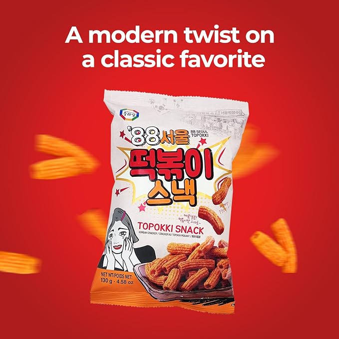 Surasang Tteokbokki Chips, Korean Sweet and Spicy Puffs | Crispy Korean Chips, Street Food Flavor, Korean Snacks Tteokbokki Taste, Pack of 1