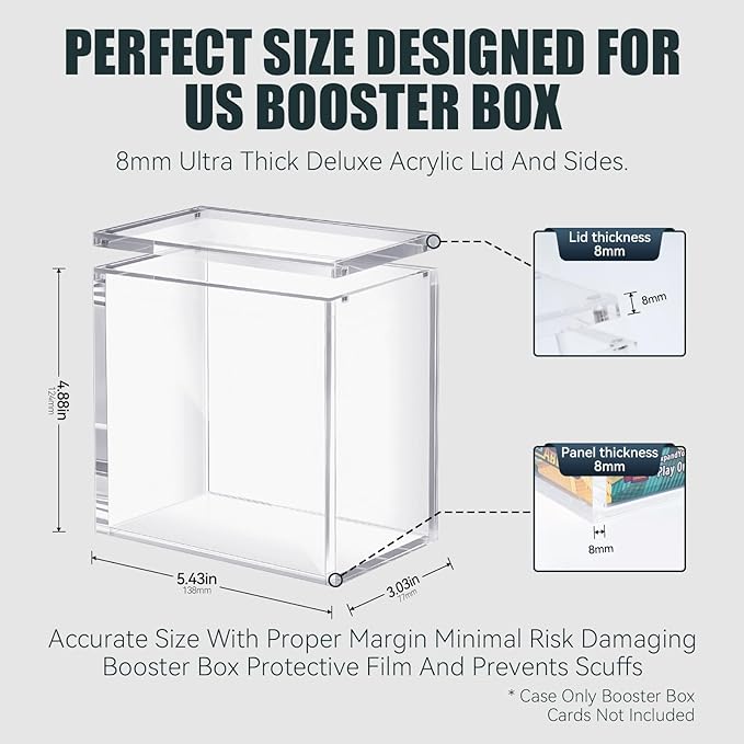 Booster Box Acrylic Protector Case Display Case 8mm Thick Magnetic Lid Closure Easy Top Loading UV Protection Dustproof Display Case Compatible with PKMN Booster Boxes(Case Only)