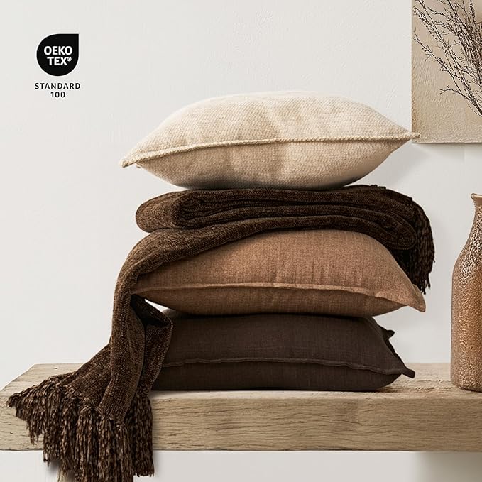 Chenille Knit Throw Blanket for Couch, 50"x60", Dark Brown | Cozy Plush Fuzzy Knittd Throw with Tassels, Lightweight, Decorative, Farmhouse Decor, Ideal for Bed Sofa Gift, All Seasons