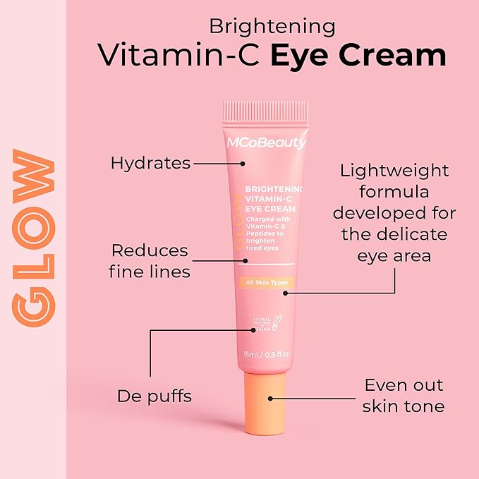 MCoBeauty - Glow Brightening Vitamin C Eye Cream - Hydrating, Radiance-Boosting Eye Moisturiser - Contains Ascorbic Acid - Vegan, Cruelty Free Skin Care