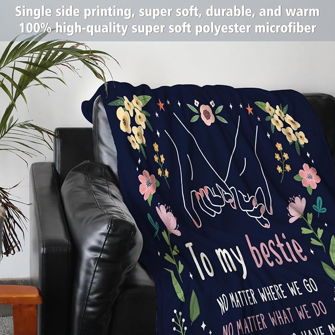 Best Friend Birthday Gifts for Women, Bestie Blanket Blue, 60" x 50" | Friendship Gifts for Women, Best Friend Blanket Gift, to My Bestie Flannel Throw Blanket for Christmas