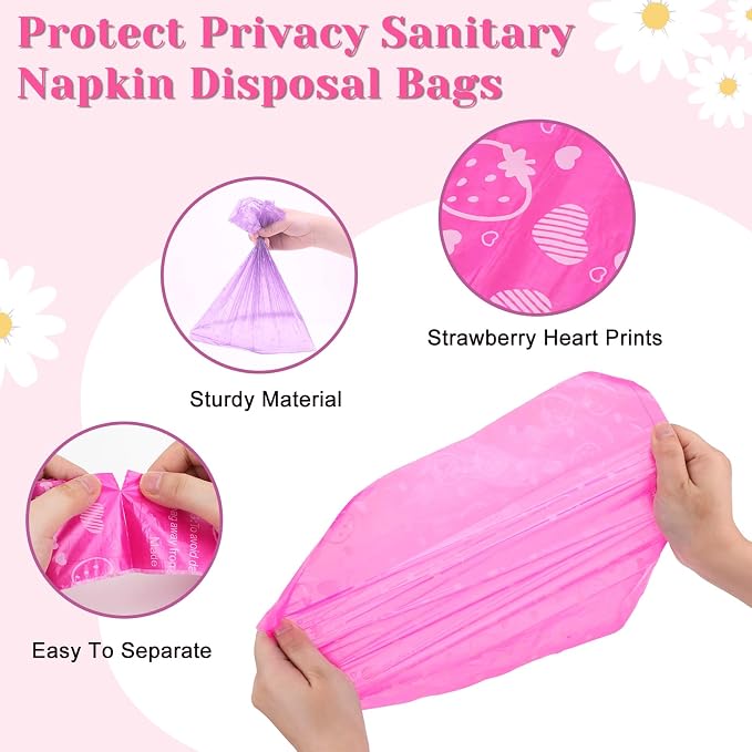 180Pcs Sanitary Napkin Disposal Bags with 2 Dispenser, Pink Purple | Feminine Hygiene Disposal Bags for Privacy Protection, Trash Bag for Women Product Perfumed Sanitary Pads Tampon