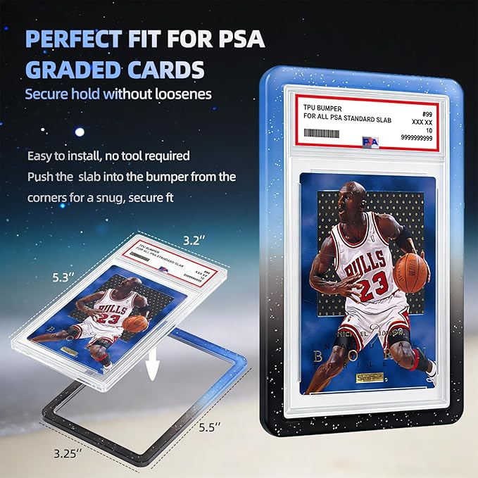 NAKIS Slab Guard for PSA Graded Cards, 1 Pack TPU Slab Protector Graded Bumper Guard for PSA Graded Card Only, Gradient Color Glitter Limited Edition, COLOR3