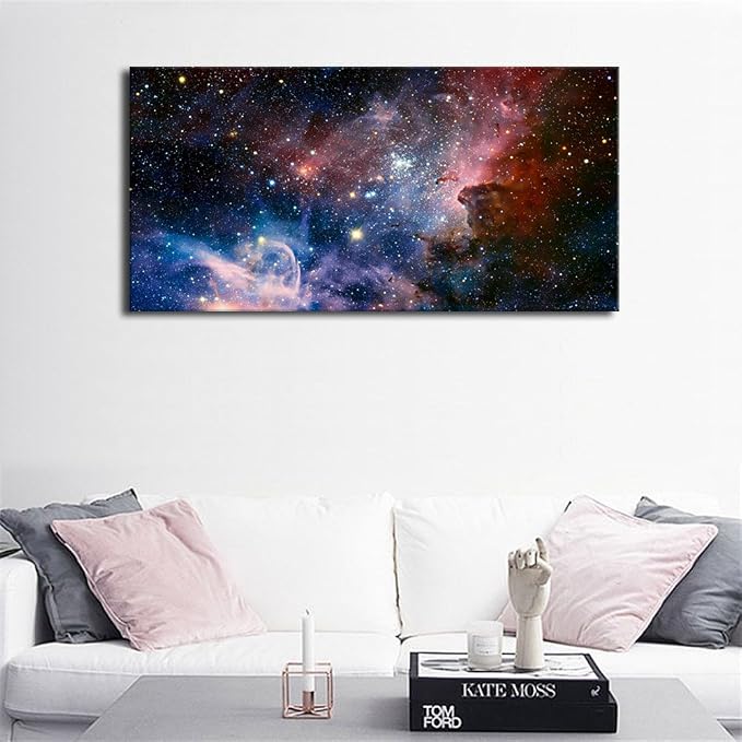arteWOODS Canvas Wall Art Galaxy Nebula Starry Cosmic Painting Pictures Panoramic Canvas Arotwork Universe Stars Outer Space Wall Art for Home Office Decoration Framed Ready to Hang 24" x 48"