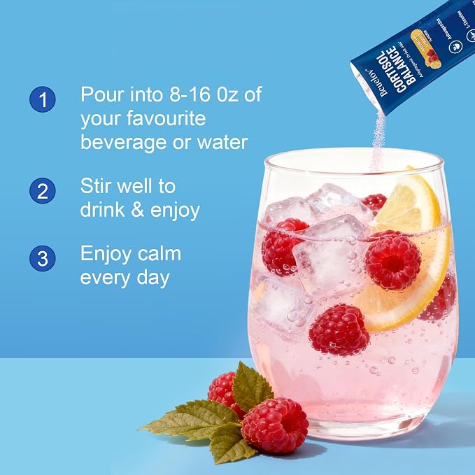 Calm Cortisol Reducer Powdered Drink Mix, Cortisol Reducer and Sleep Aid Supplement with Magnesium Glycinate, Ashwagandha, L-Theanine, Vitamin D 3 for Sleep & Relaxation, 30 Ct (Raspberry Lemonade)