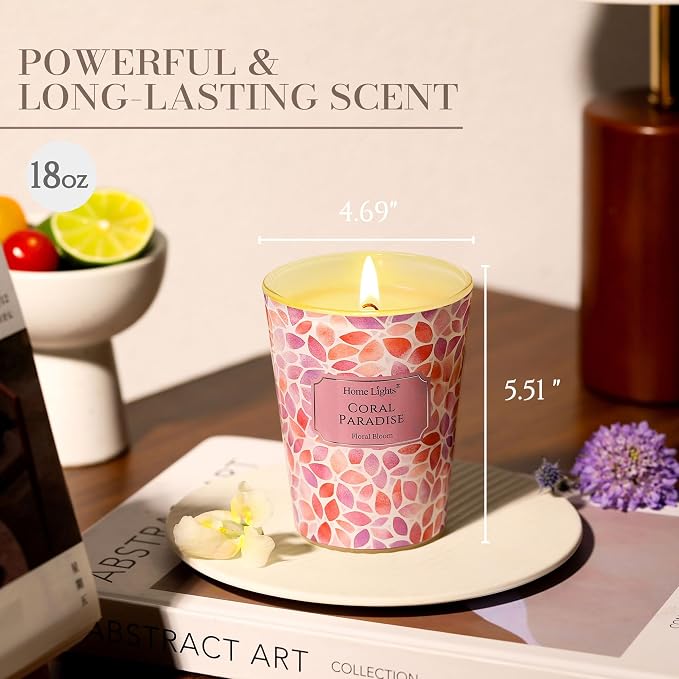 HomeLights Coral Paradise Scented Candles | 6.7oz Soy Candles Bohemian Natural Textures Large Candle Jars | Ideal Candle Gifts for Events, Home Decor Stress, Relief & Relaxation