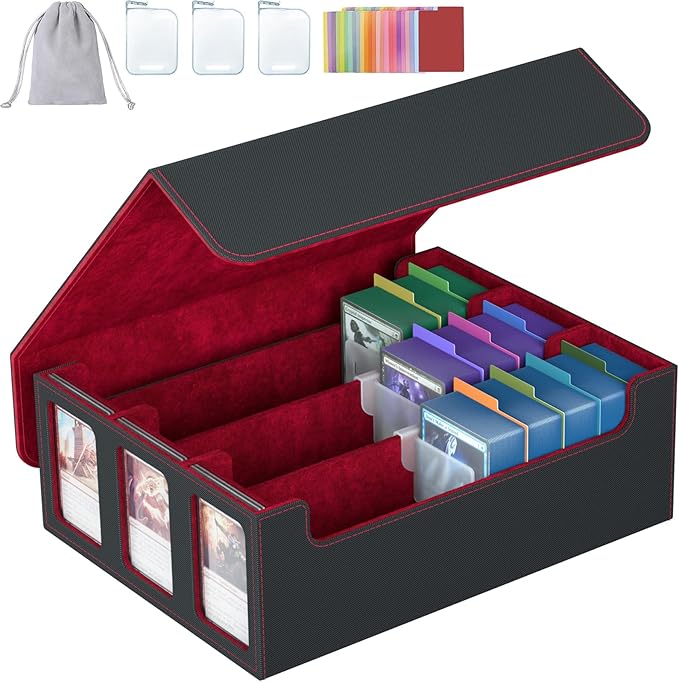 3-Row Trading Card Storage Box, Bulk Cards Case for 2400+ Mtg tcg Magic Playing Game Card Organizer, Commander Deck Box with 3 Supports & 24 Dividers