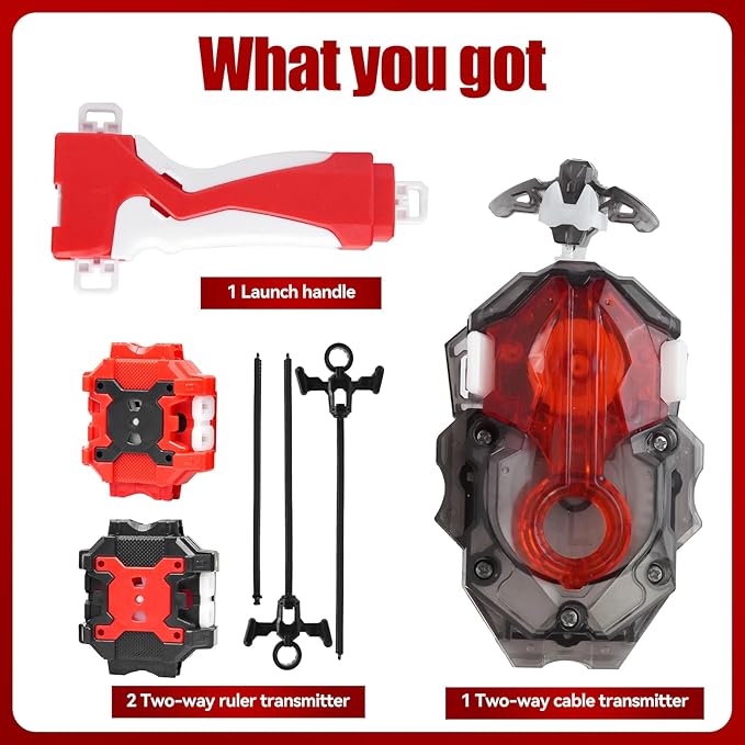 Spinning Tops Launcher Set, Red and Black, with Grip Handle and Accessories