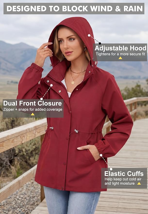 Zando Rain Jacket Women Waterproof - Lightweight Rain Coat with Hood Windbreaker Trench Raincoat for Women 2026 S-2XL