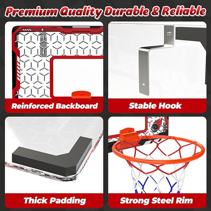 EagleStone Mini Indoor Basketball Hoop with Scoreboard,4 Balls & Pump,Over The Door Bedroom Office Basketball Hoop for 6 7 8 9 10 11 12+ Year Old Kids Boys