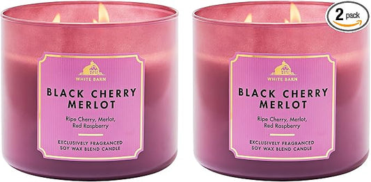Bath & Body Works Black Cherry Merlot 3-Wick Candle - Scented Candle for At-Home Use - Long-Lasting, Room-Filling Fragrance - High Fragrance Oil Concentration - Soy Wax Blend - 2-Pack
