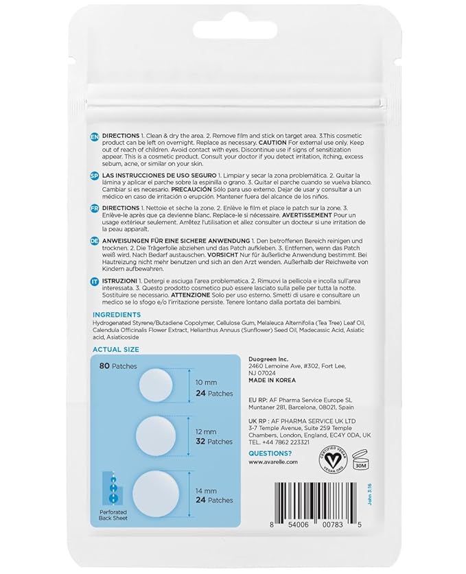 AVARELLE Pimple Patches for Face | Hydrocolloid Acne Patches for Covering Blemishes | Zit Patches with Tea Tree, Calendula, & Cica | HSA Store Eligible Items (10-14 mm, 80 Count)