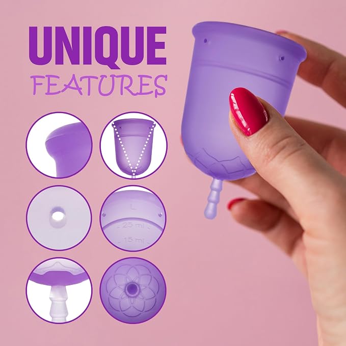 Venus Large Menstrual Cup - Higher Capacity (+30%) - Unique U-Shape Design for Heavier Flow Days - Get 12 Hours Leak-Free Protection - 100% Medical Grade Silicone Reusable Period Cup | Large