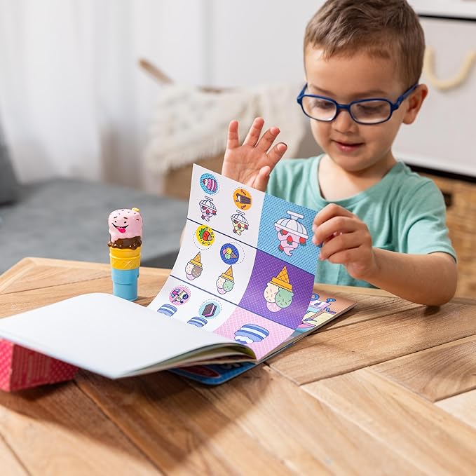 Melissa & Doug Sticker Wow!™ 24-Page Activity Pad and Sticker Stamper, 300 Stickers, Arts and Crafts Fidget Toy Collectible Character – Ice Cream - for Kids Ages 3+ - FSC Certified