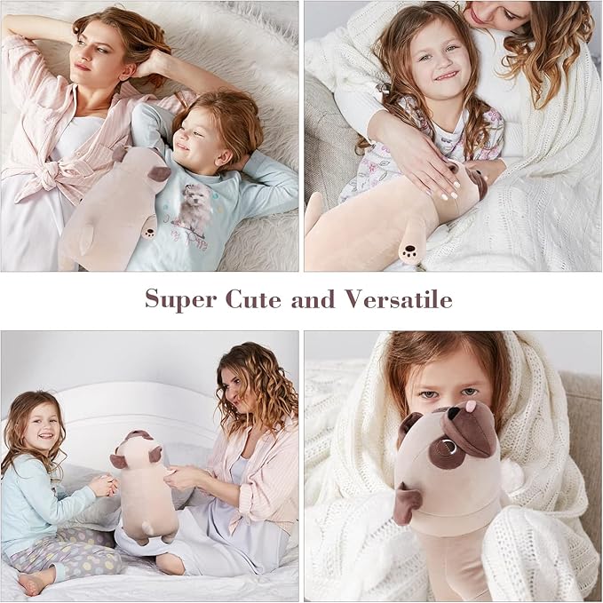 gnomantic Pug Weighted Stuffed Animals - 28 Inch 4.0 Pounds Weighted Plushies Pug - Large Bulldog Plush Stuffed Animals Pillow - Cute Plush Toys Gifts for Kids & Adults