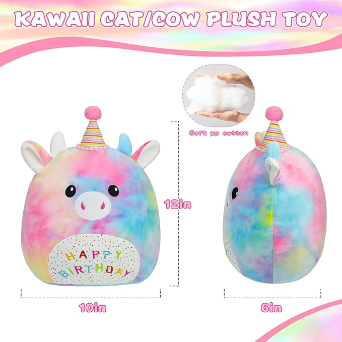 Cow Stuffed Animal Cow Plush Toys 12 Inch Soft Unicorn Plushies Pillow Cute Rainbow Plushies Room Decoration Birthday Gifts for Kids Toddlers Girls and Boys