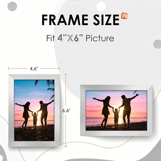FIXSMITH 4x6 Picture Frame Set of 2, Sliver Photo Frame 4x6 with HD Plexiglass, Brown Picture Frames Collage for Tabletop or Wall Display