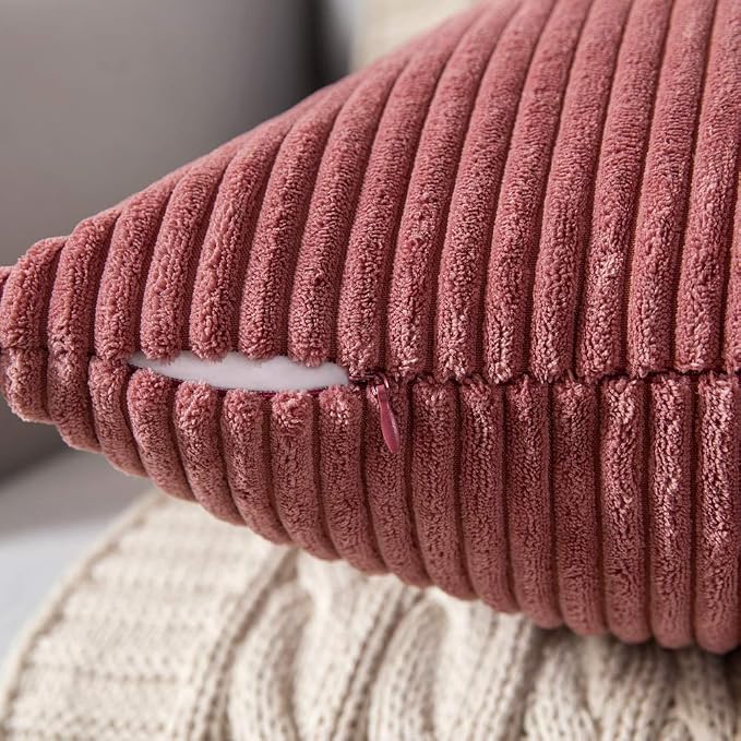 MIULEE Soft Corduroy Throw Pillow Covers Set of 2 20x20 Cranberry Red | Decorative Striped Textured Cushion Cases, Boho Energetic Vibe Pillowcases, Home Decor for Couch Chair Sofa Bed Living Room