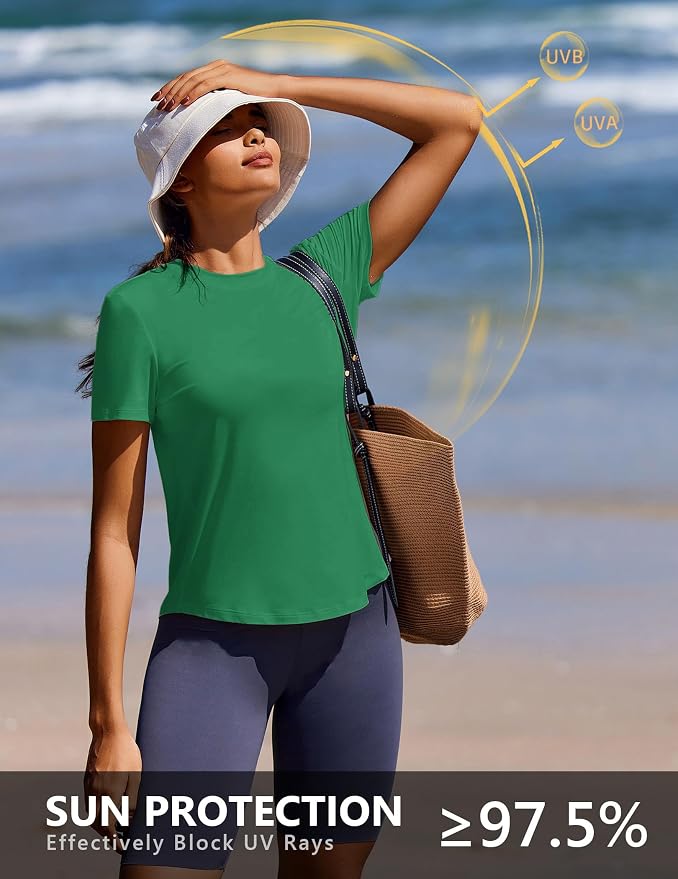 PINSPARK Soft Workout Tops for Women UPF 50+ Sun Protection Shirt Quick Dry Athletic Running Hiking Travel Basic Tee Shirts