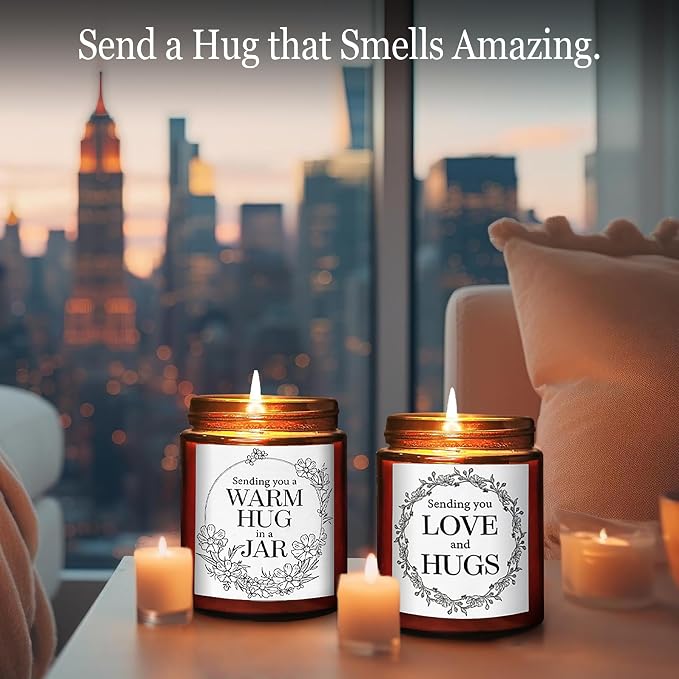 Sending You Love & Hugs Gift for Her - Relaxing Candles for Women Stress Relief - Gifts for Men Coworker Boyfriend - Mothers Day Gift for Mom Girlfriend Daughter - Scented Soy Calming Candle
