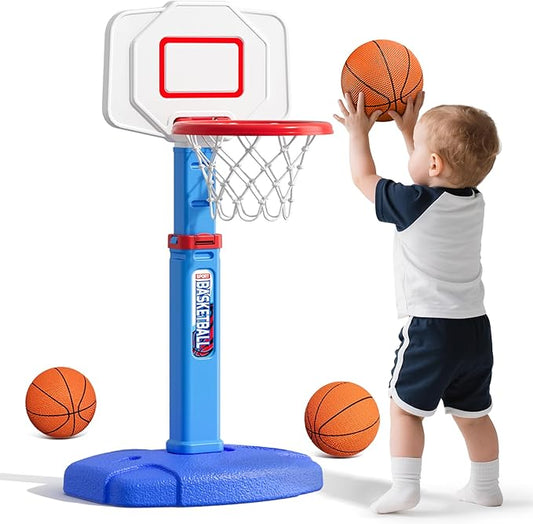 HYES Toddler Basketball Hoop, Adjustable Height Indoor Basketball Hoop for Kids 1-3, Foldable Mini Basketball Goal with 3 Balls, Outdoor Poolside Sport Toy, Birthday for Baby Boys Girls
