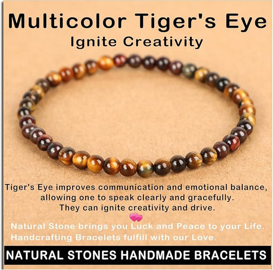 AD Beads Handmade Gemstone Stretch Elastic Bracelet Crystal Healing Reiki Nature's Beauty and Spiritual Essence Unisex