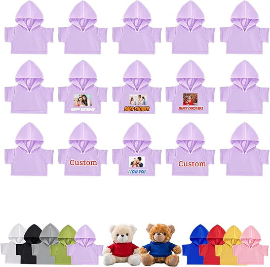 15 Pcs Personalized Teddy Bear Clothes with Name Photo, Custom Stuffed Animal Clothing Fit 8-16inch Stuffed Bears Clothes, Personalized Doll Clothing Make Your Own Plush Doll Shirt