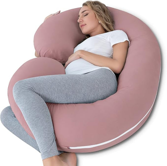 INSEN Cooling Pregnancy Pillow, Maternity Pillow with Soft Cotton Cover, C Shaped for Pregnant Sleeping, Dark Pink