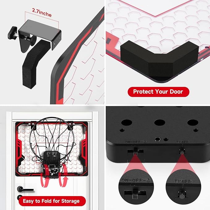 Basketball Hoop Indoor for Kids(4-12 Years Old), Over The Door Basketball Hoop with Scoring, Countdown and Music Accompaniment, Christmas Toys