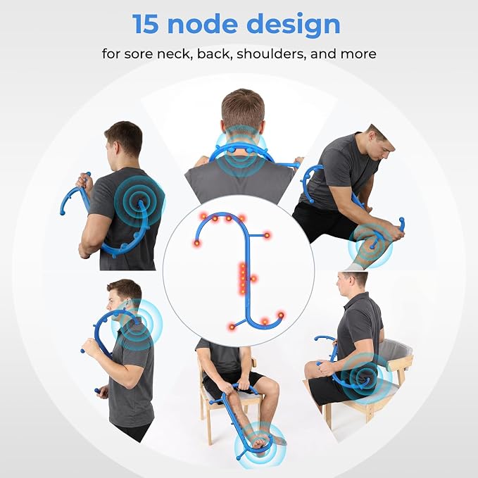 Detachable Trigger Point Massage Cane, Button-Release Design Massage Hook for Back, Neck & Shoulder Pain Relief, Pressure Point Massage Tool for Muscle Recovery (Medium, Blue)
